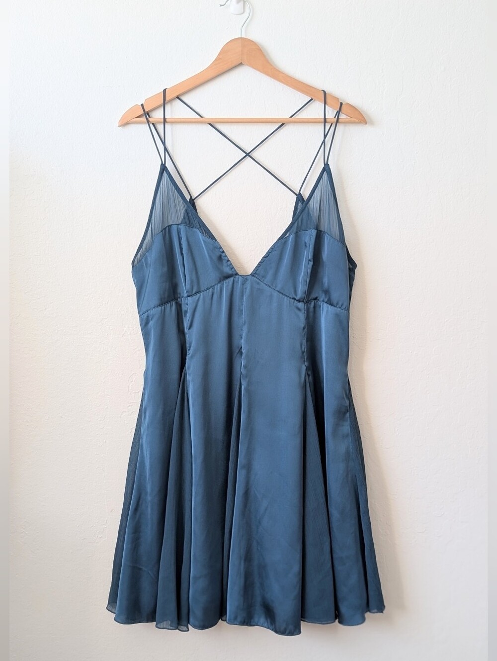 ​ASOS Cerulean Blue Satin & Chiffon Mini Slip Dress Size 14 Excellent Condition